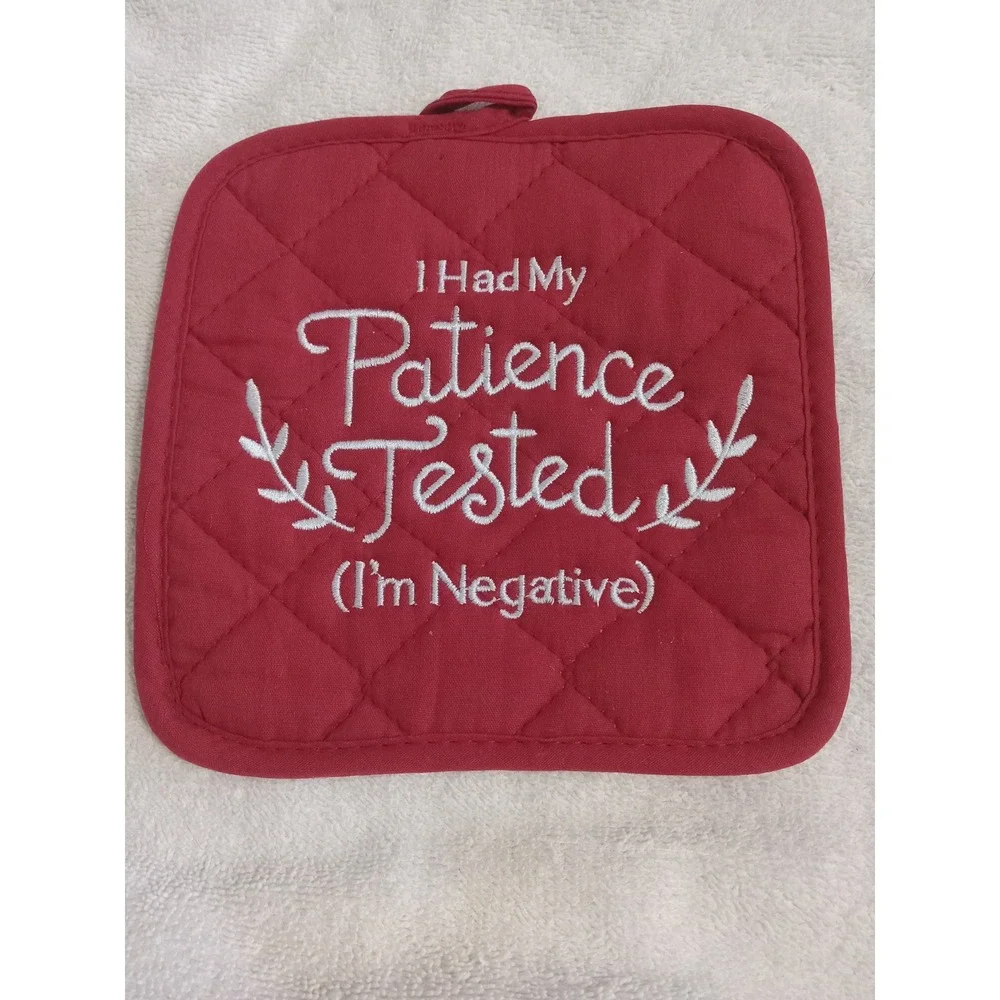 Funny Kitchen Pot Holder Set Embroidered‎ Sayings Red Quilted Potholder